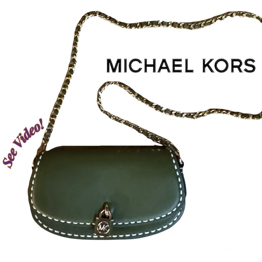 Michael Kors Mila Small Hand-Stitched Leather Shoulder Bag in Smokey Olive
